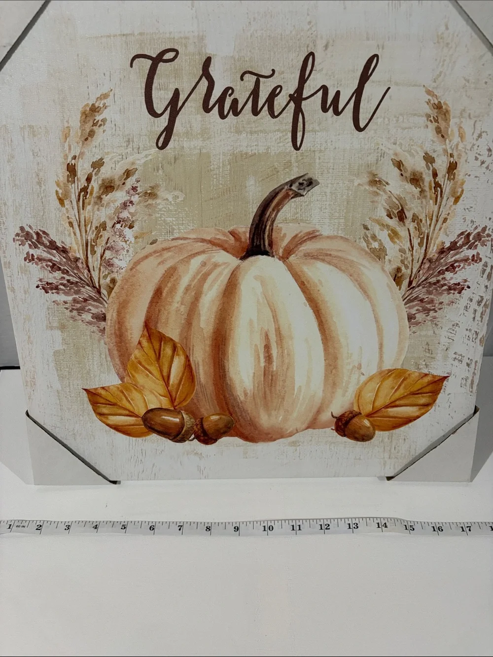 Grateful Pumpkin Wall Art - Cream and Brown Autumn Sign - Wall Decor - Fall